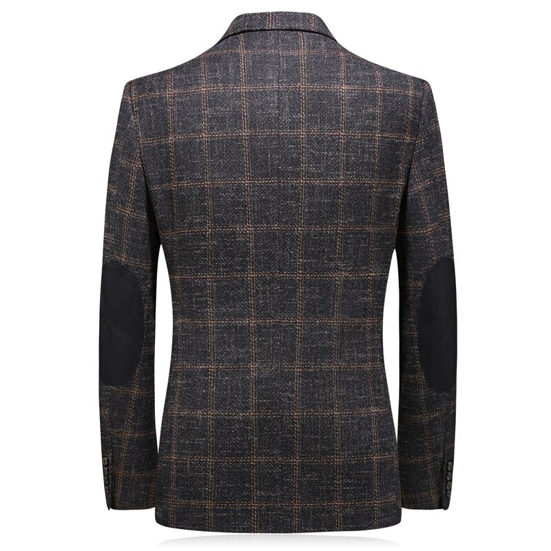 Plyesxale-Blazer de cuadros marrones para Hombre, traje informal de negocios, chaqueta ajustada, Q732, de otoño,