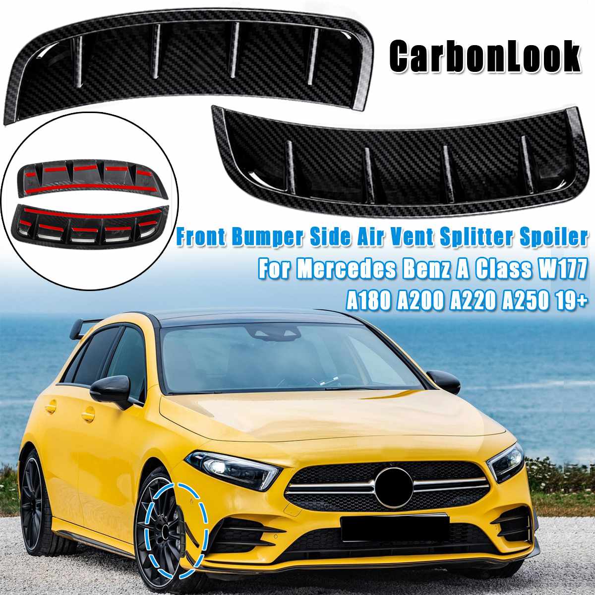 Paar Front Lower Bumper Lip Splitter Canard Trim Voor Mercedes-Benz A-klasse W177 A180 A200 A220 A250 Voor amg 2022 +: CarbonLook part A