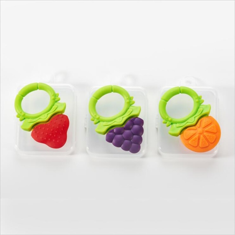 Mordedor de silicona para bebé, fruta, fresa UVA, naranja, juguete para