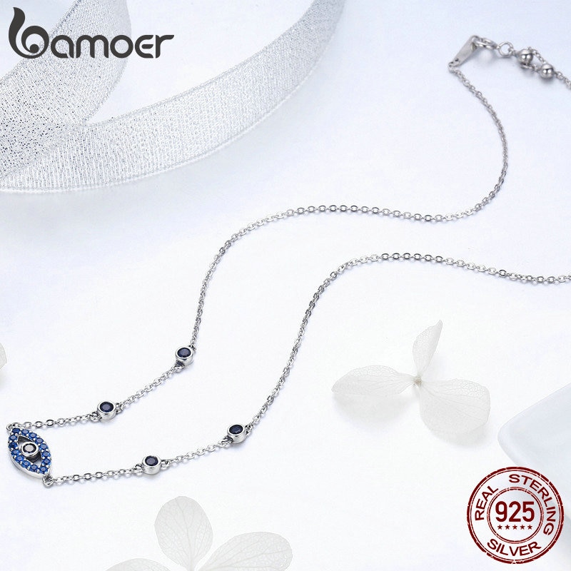 Bamoer Real 925 Sterling Silver Guardian Lucky Eye Blue Cz Ketting Hanger Kettingen Voor Vrouwen Sterling Zilveren Sieraden SCN300