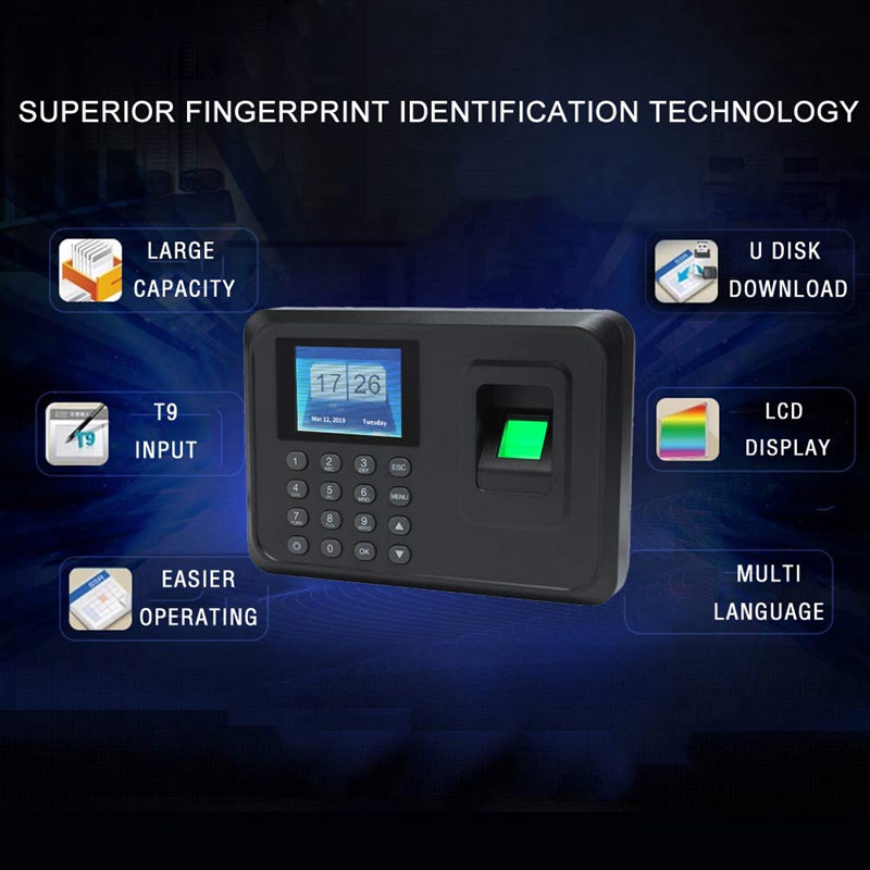 US Plug,H1 Intelligent Biological Fingerprint Password Attendance Machine Employee Sign-In Recorder