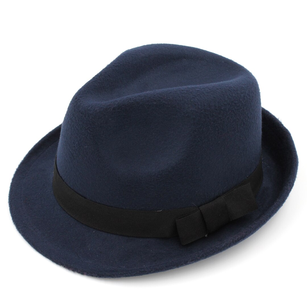 Mistdawn kids drenge børn fedora cap trilby hat uldblanding efterår vinter jazz cap størrelse 52cm: Marine blå