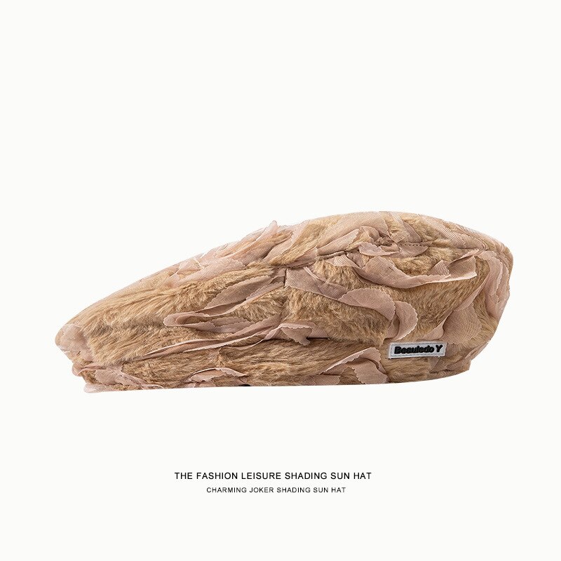 Boina de pelo de conejo para mujer, gorro de pintor negro, informal, para boda, Otoño e Invierno: camel