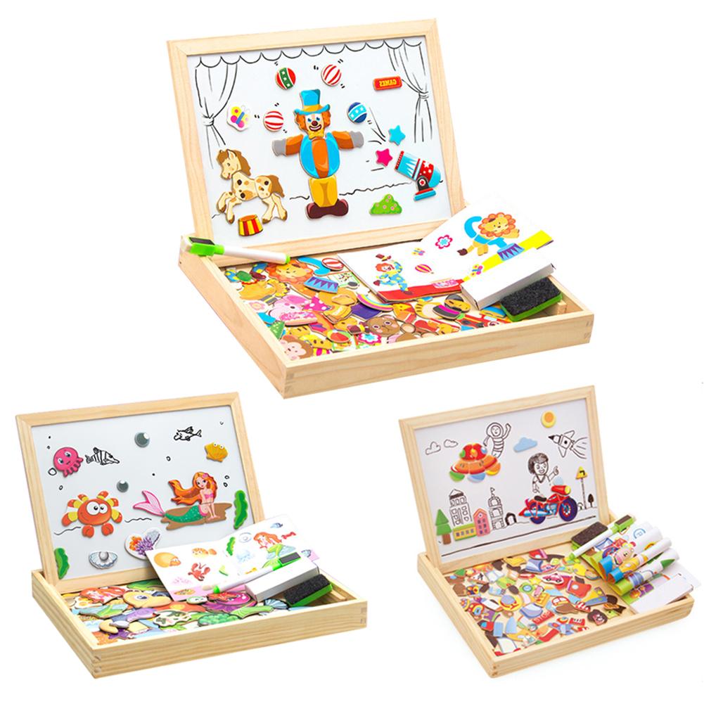 Animal Wooden Toys Magnetic Easel Board Jigsaw 3D Puzzle Toy Box With Board For Children Draw Educational Learning Toy Kids