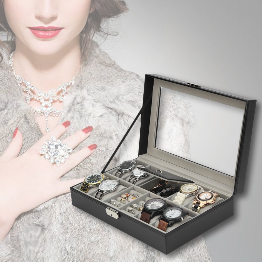 2/6/10/12 Gordt Leer/Koolstofvezel Luxe Horloge Doos Sieraden Opbergdoos Organisator Voor Ringen Armband display Houder Case