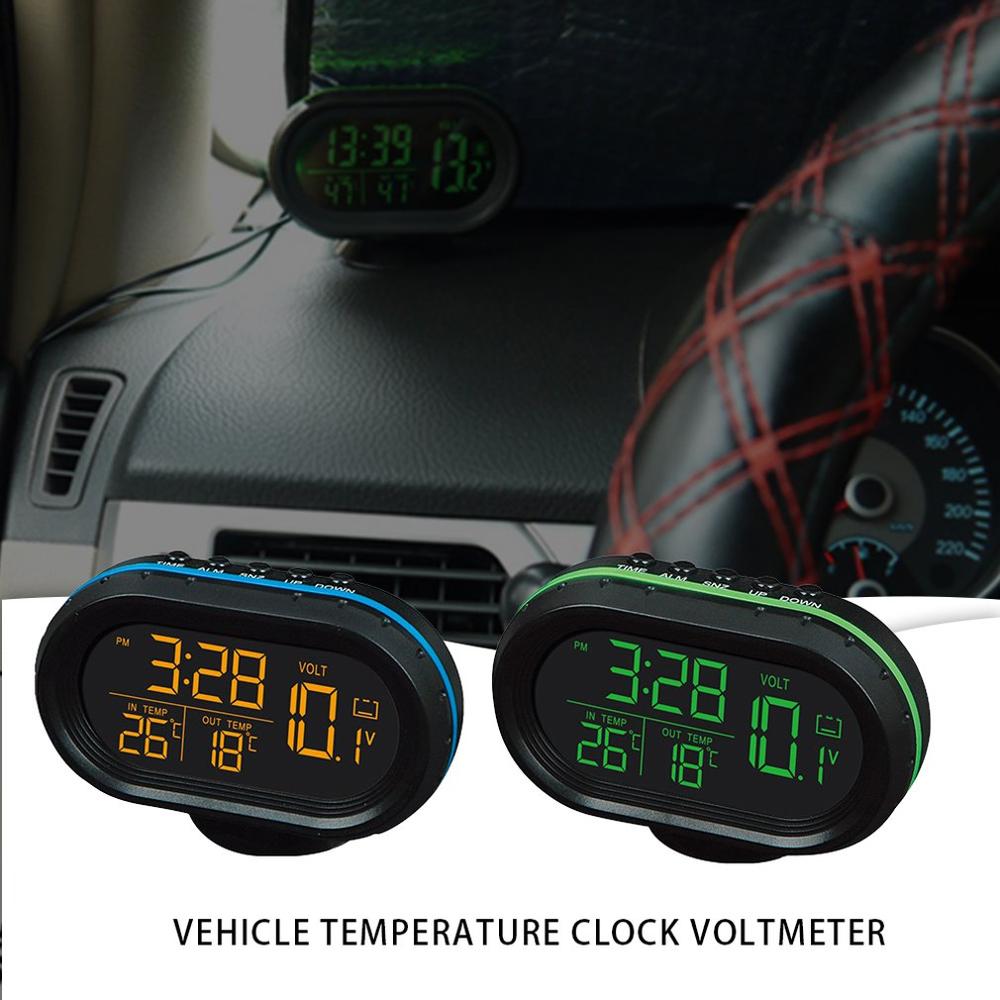 Multi-function Car Temperature Clock Voltmeter Car Thermometer Electronic Clock Car Night Light Clock Supplies