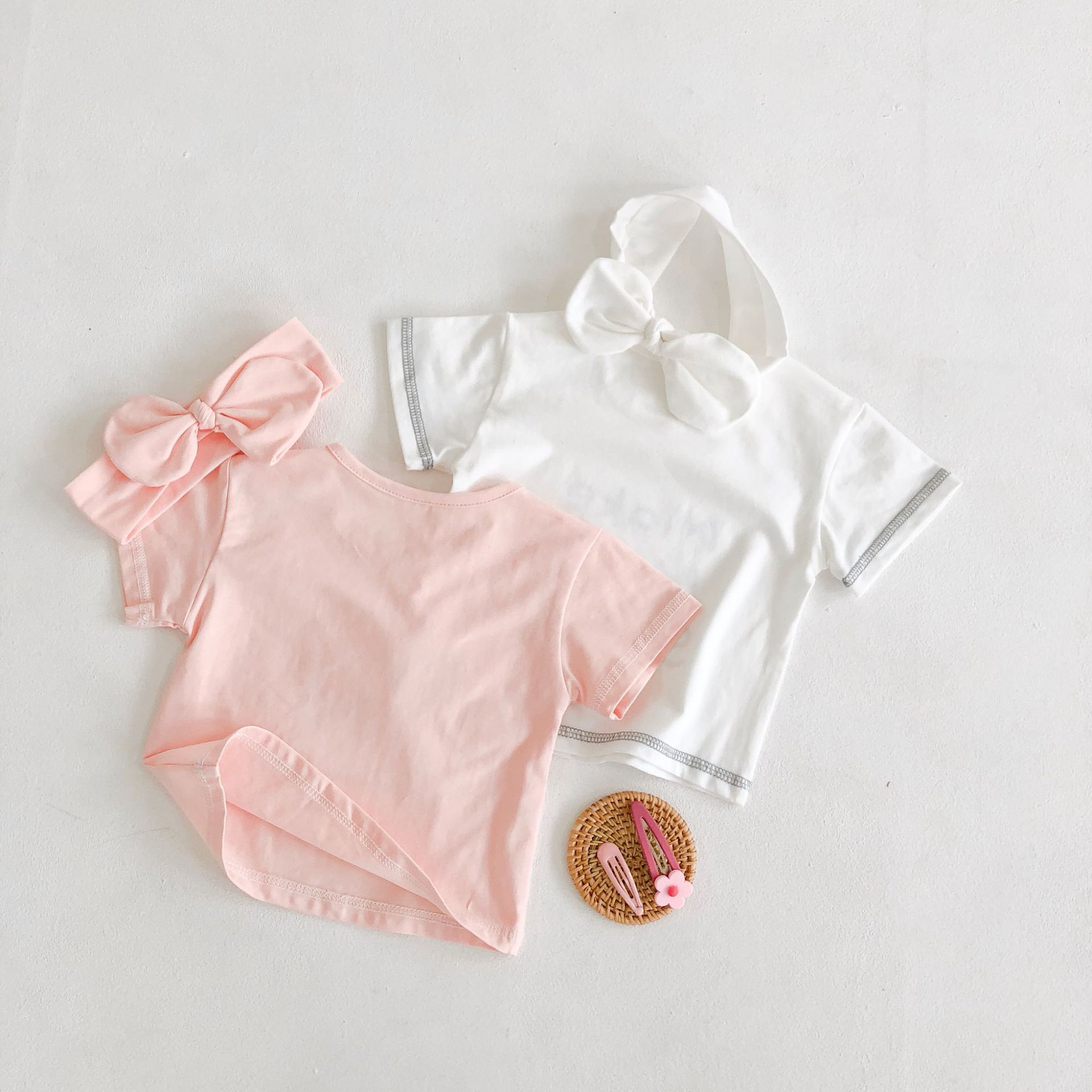 Summer Newborn Tops Baby Girls White T Shirts Korean Style Toddler Short Sleeve Cotton Smile Tees 0-2Y Infant Baby Clothes