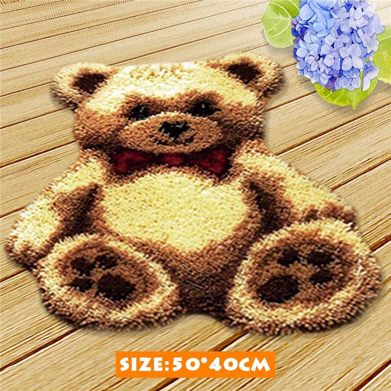 Bear Latch Hook Kits Diy Cushion Animals Klink Haak Kleed Bloemen Button Needlework Mat Kit Almofadas Klink Haak Kussen Bloem 3D: ZD062