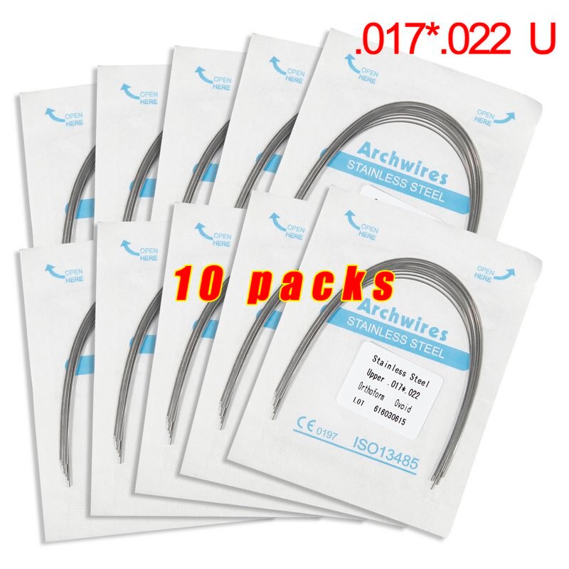 Lot de 10 arcs orthodontiques dentaires en acier inoxydable, forme rectangulaire, forme ovoïde, outil dentaire u/l, équipement dentaire: 10 pack 17 22u