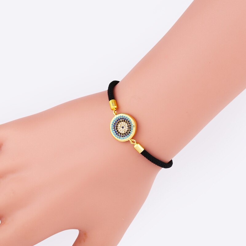 Flola Turkse Mannelijke Armband Goud Zirconia Evil Eye Armband Vrouw Dubai Gouden Sieraden Charm Draad Erkek Bileklik Brtb12