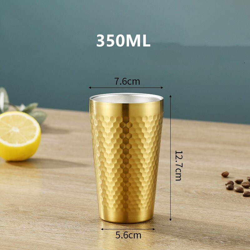 Insulation Anti-scalding Stainless Steel Cups Unbreakable Metal Drinking Beer Coffee Tea Cup Home Outdoor Activities BPA Free: Gold 350ML