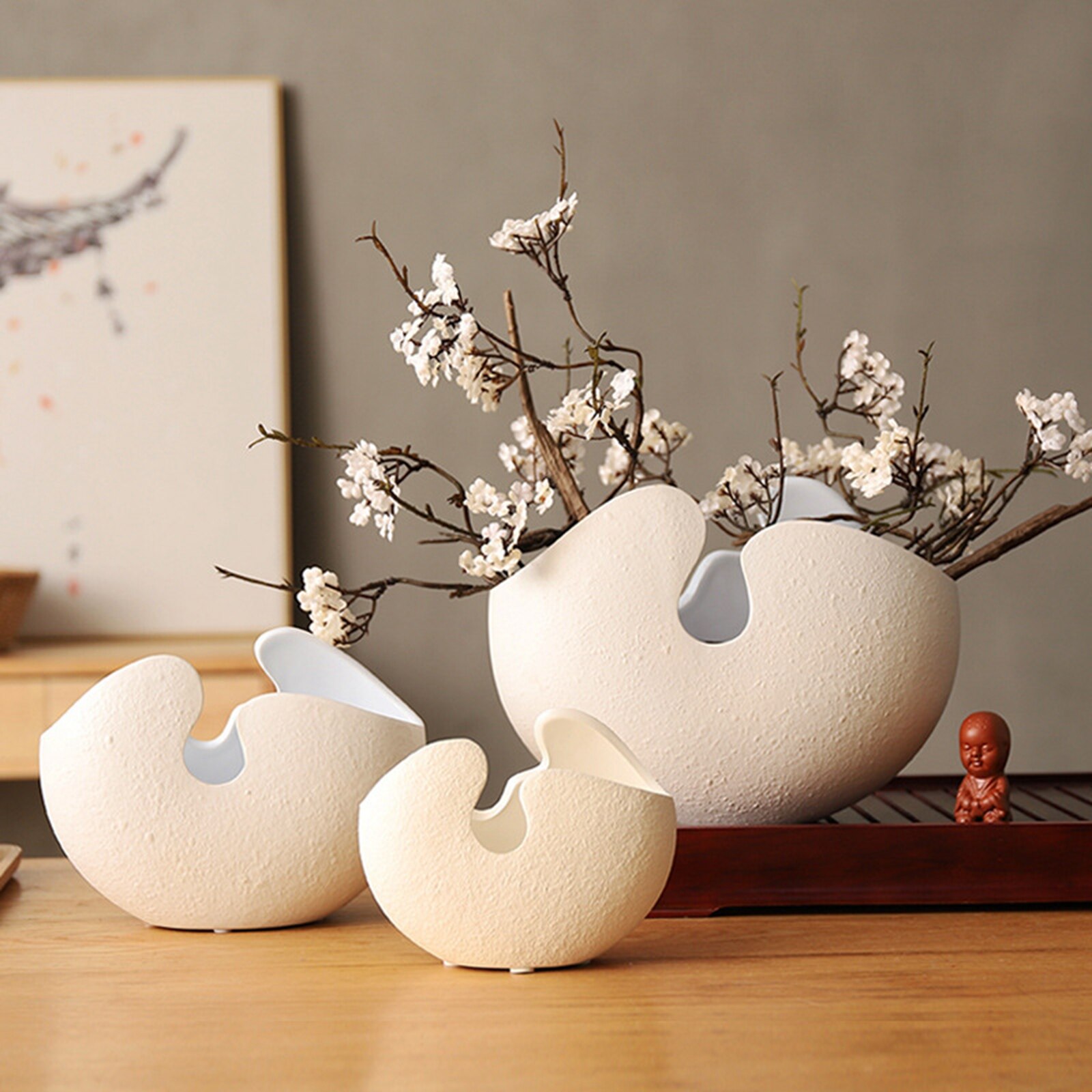 Vase à fleurs en céramique Imitation coquille d'œuf, artisanat chinois, Pots de fleurs hydroponiques en porcelaine, décoration artistique de salon