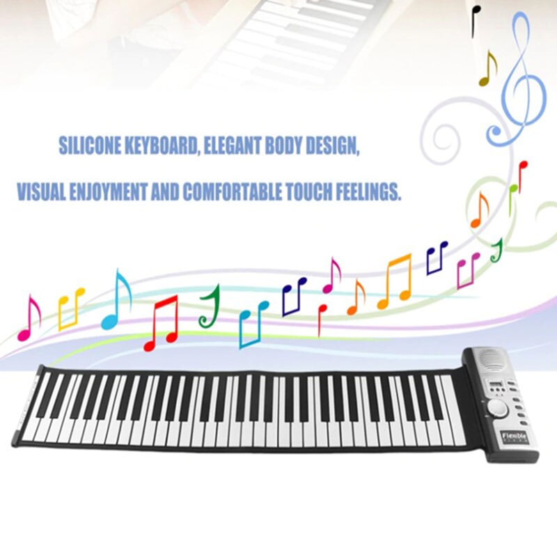 Elektronische piano 61 toetsen toetsenbord draagbare siliconen oprolbare piano sustain usb-poort luidspreker opvouwbaar zacht toetsenbord piano