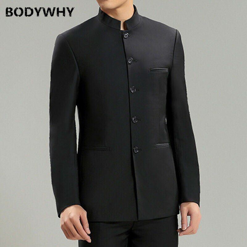 Herre svart dress jakke stå krage kinesisk formell kjole tradisjonell tang jakke nyhet stil blazer polyester