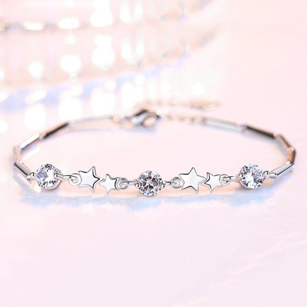 Nehzy 925 Sterling Zilveren Sieraden Armband Retro Eenvoudige Gekleurde Pentagram Zirconia Lengte 17.5Cm + 4cm: 1342