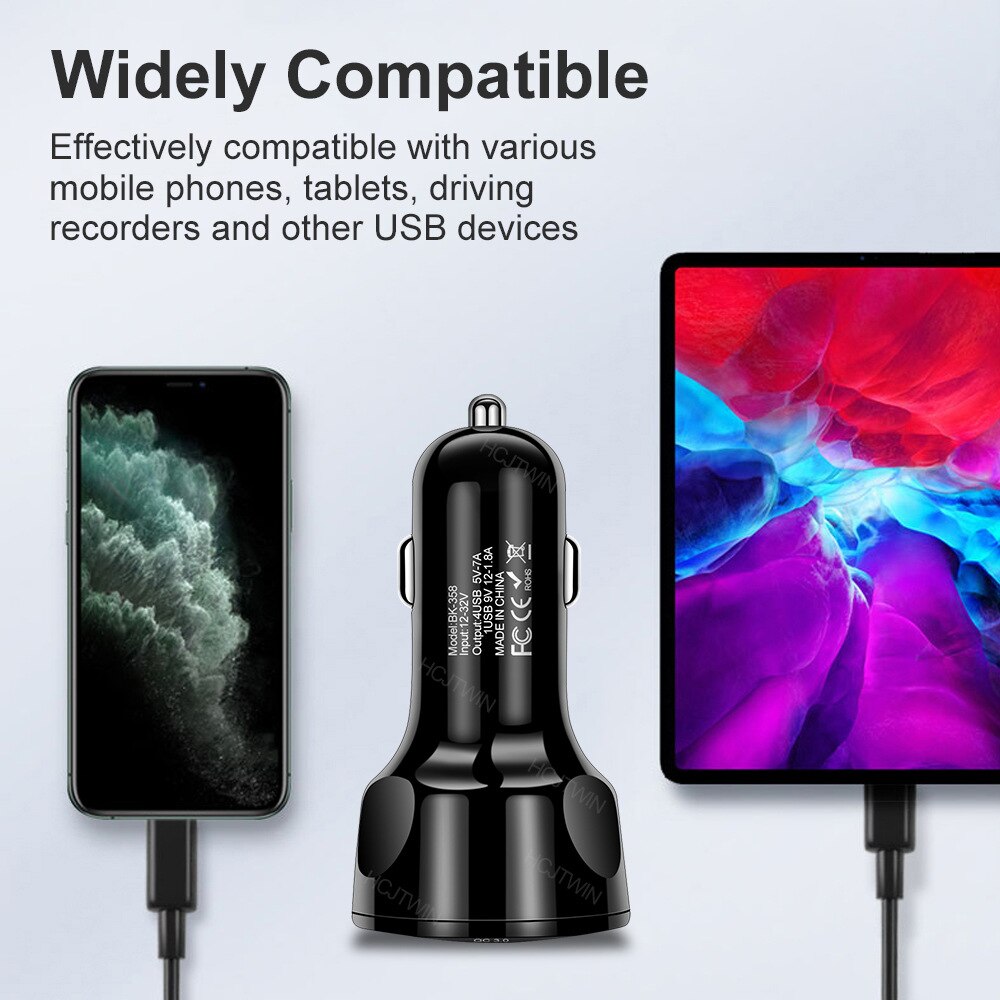 Car Charger Quick Charger 12V-32V 3A QC3.0 4 USB Fast Auto Charger Stable Current Output LED Light Mobile Phone Charger