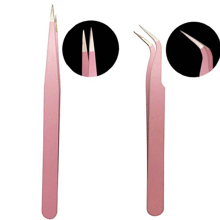 Rvs Roze Straight Bend Tweezer Voor Wimper Extensions Nail Art Tangen