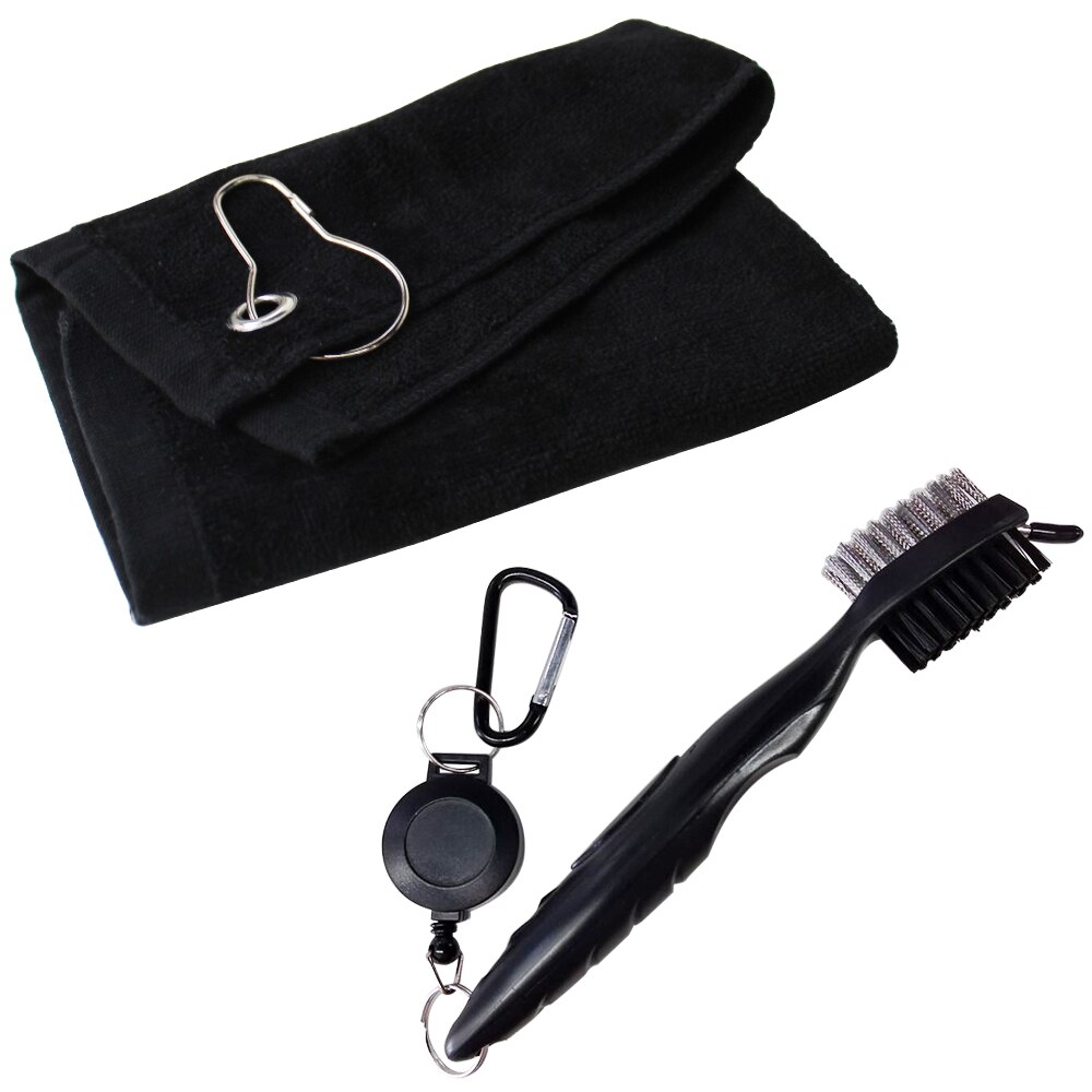 Golf Club Reinigingsborstel En Katoenen Handdoek Golfclubs Hoofd Groove Cleaner Set: Black Towel w Brush