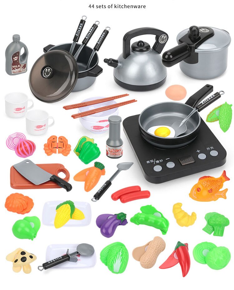 44Pcs Kinderen Mini Keuken Speelgoed Kookgerei Pot Pan Kids Pretend Koken Spelen Speelgoed Simulatie Keukengerei Speelgoed Kinderen gyh: 44Pcs