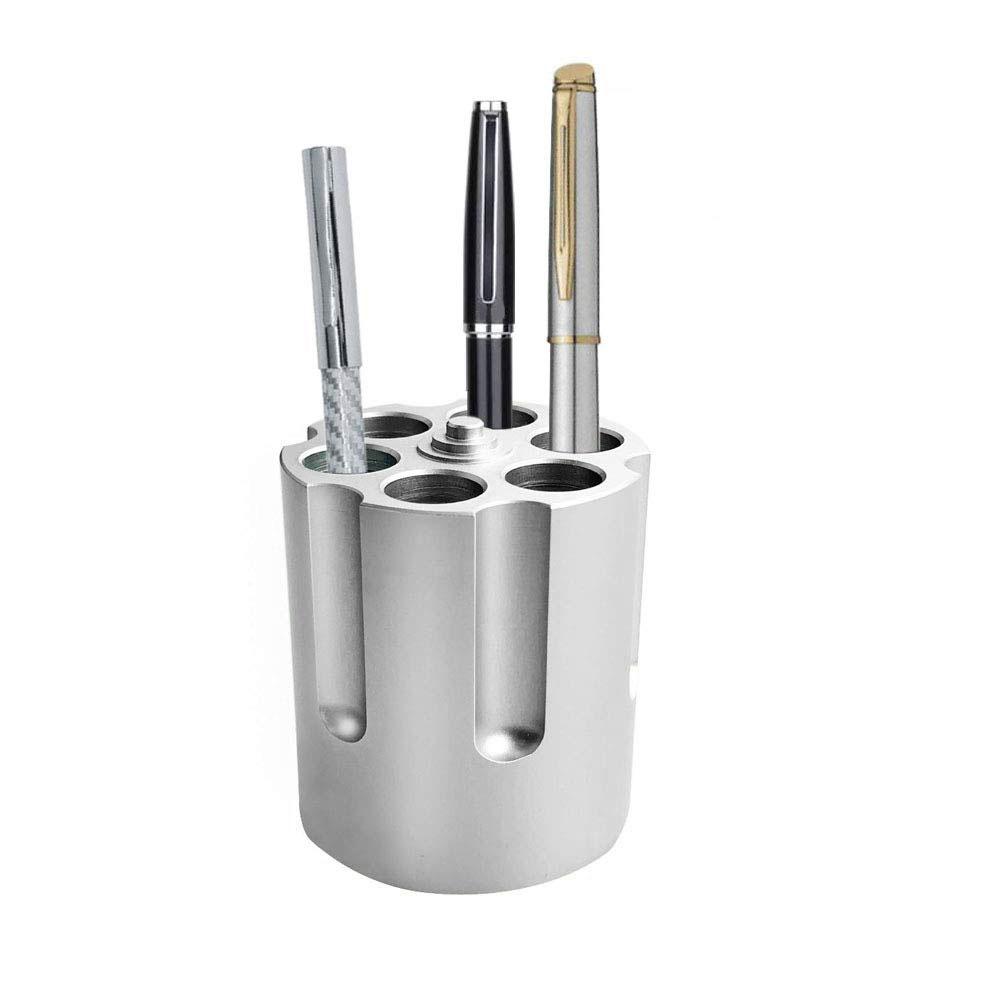 Caliber Gourmet Revolver Gun Cylinder Pen Houder Cast Aluminium Gun Pen Houder Deze Grote Kantoor Accessoire Houdt 6 Pennen Zilver