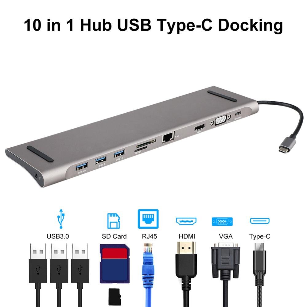 Keskitinsovitin usb c hub type -c 3.0 usb-c to hdmi 4k sd/tf kortinlukija pd lataus gigabit ethernet-sovitin macbook pro hubille