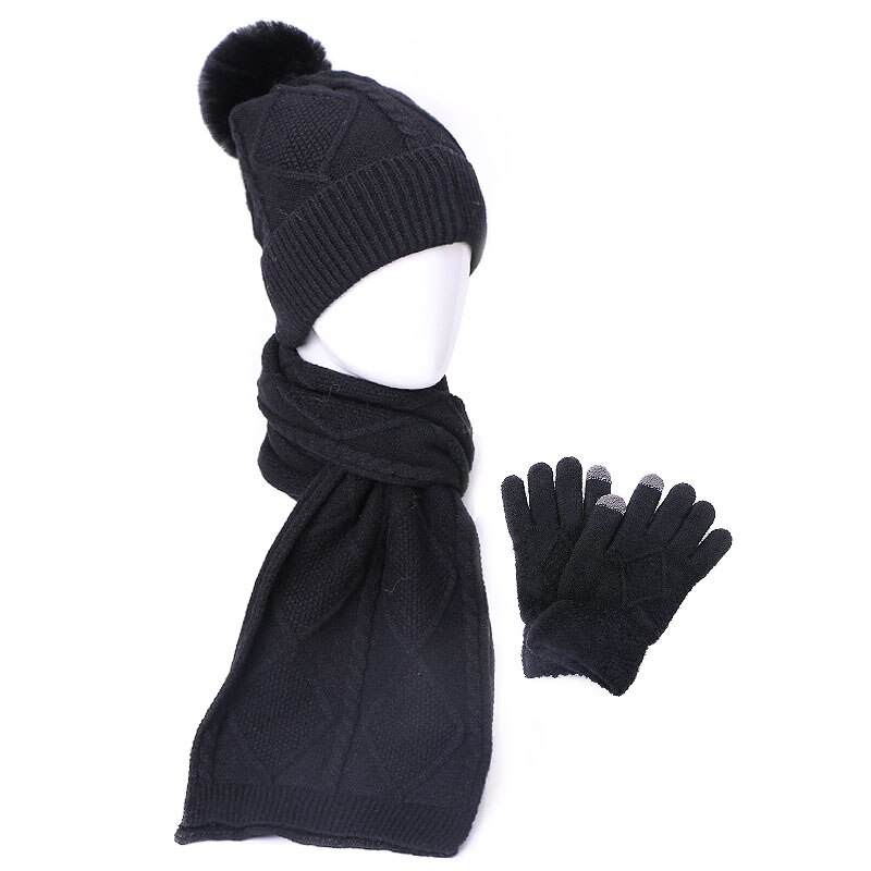 Huivi hattu hansikas setti kolmiosainen talvi syksy ulkona lämpimät hatut huivi käsineet setti naisille ja miehille unisex: B