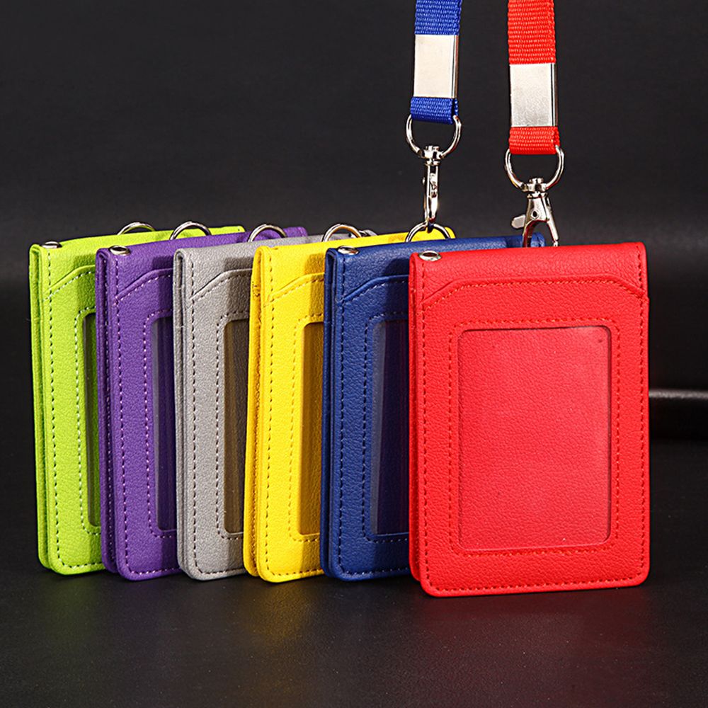Leather Wallet Work Office Retractable Lanyard with Silica Gel Material ID Card Credit Card Badge Holder + Lanyard + 5 Slots