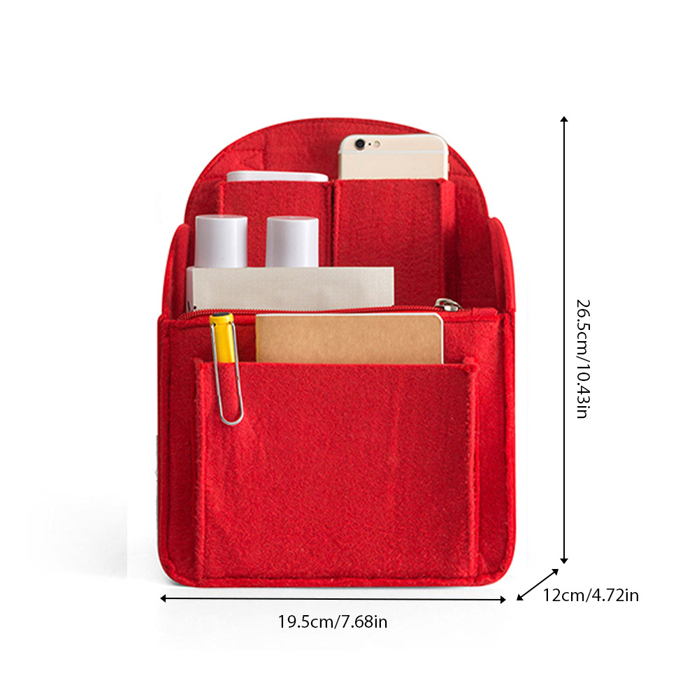 Makeup-organisator filt-indsatstaske rygsæk multi-lomme organizer-indsats makeup-kosmetiketui tote-taske håndtaske rejse-inderpung: Rød