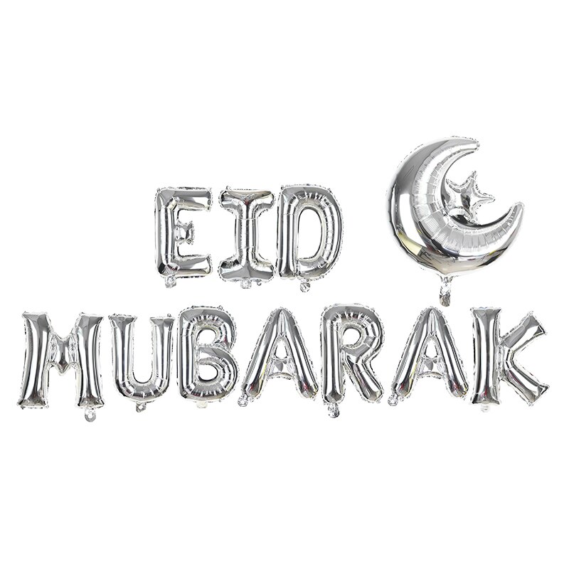 16inch Eid Mubarak Letter Foil Balloon Gold Silver Ramadan Mubarak Helium Balloon Muslim Festival Party Decoration Supplies: B05