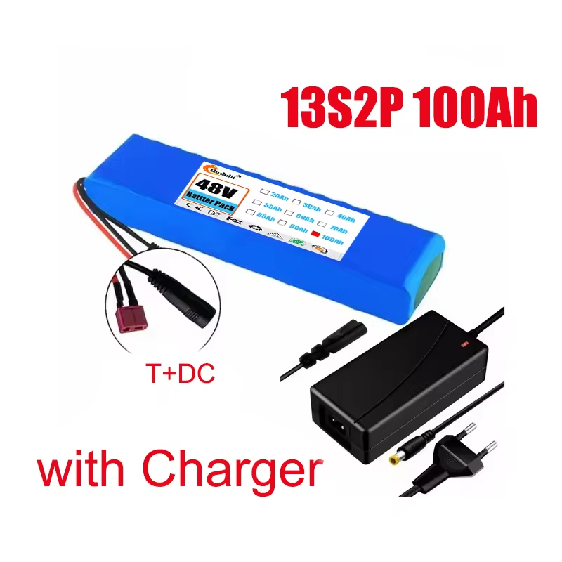 E-bike 48v Battery Pack 13S2P 1000w 100Ah 18650 Lithium Ion Battery Bike Motorcycle Conversion Kit Electric Scooter BMS +Charger: Beige