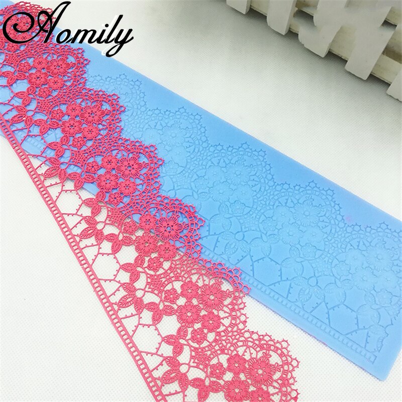 Aomily 40x10cm Lace Flower Wedding Cake Silicone Beautiful Flower Lace Fondant Mold Mousse Sugar Craft Icing Mat Pastry Tool