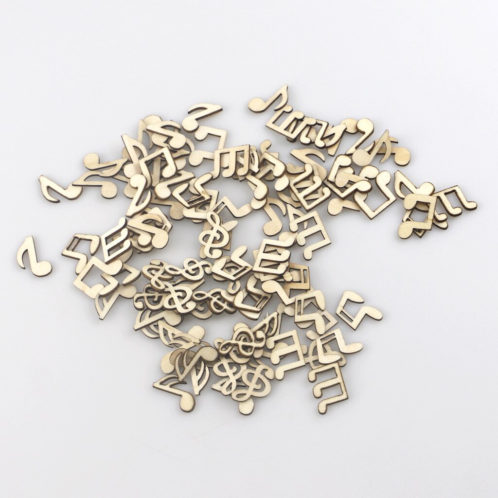 100Pcs Wood Cutouts Music Craft Embellishments Notes Unfinished Wood Ornaments for Wedding Music Themed Party Decoration