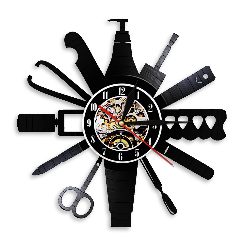 Neglerom tegn veggklokke neglesalong verktøy manikyr årgang vinyl tallerken veggklokke skjønnhetssalong dekorasjon negl tekniker: Uten ledet