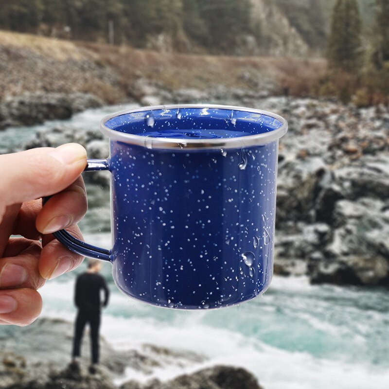 300ml Hause Küche Außen Tasse Camping Emaille Becher Blau Edelstahl Tasse Mund Multifunktionale Tasse