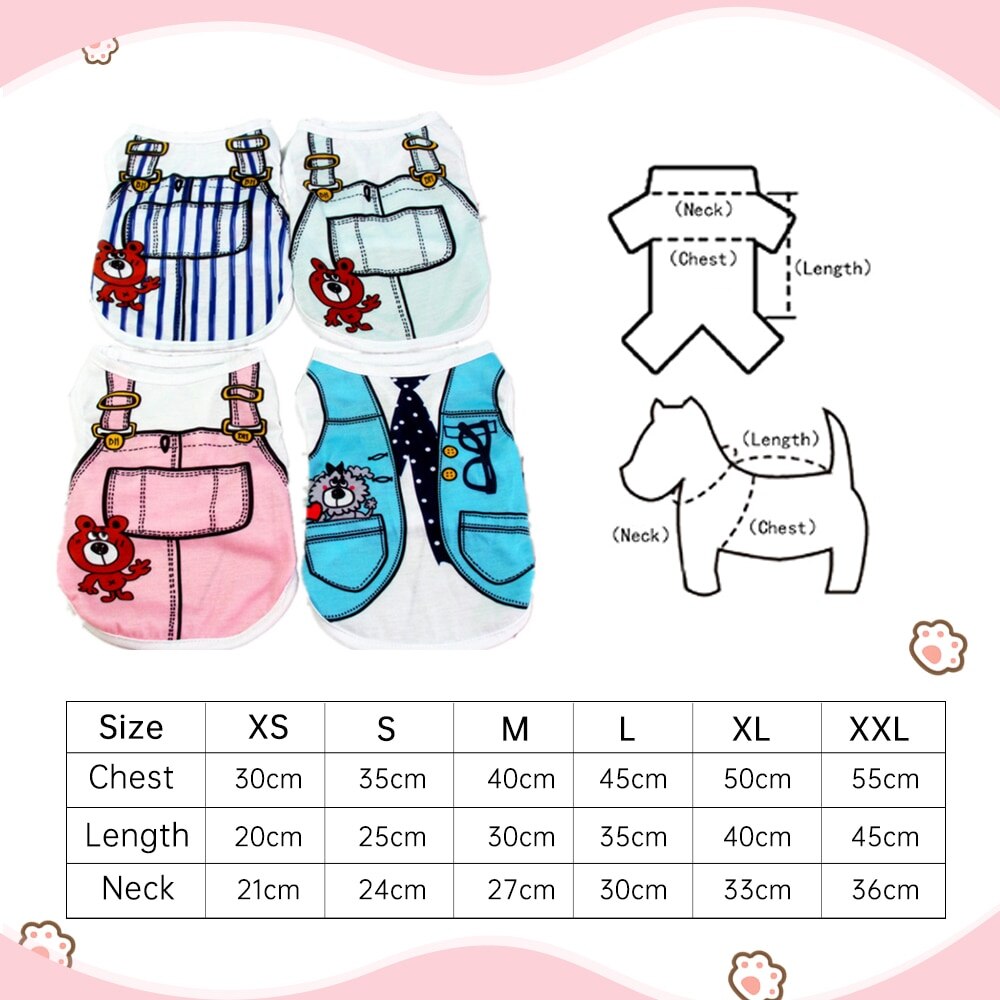 (XS-XXL) Summer Dog Clothes Perros Vest Pet Imitating Overalls Mascotas Cloth For Dogs Pets Clothing Cartoon French Bulldog ^o^