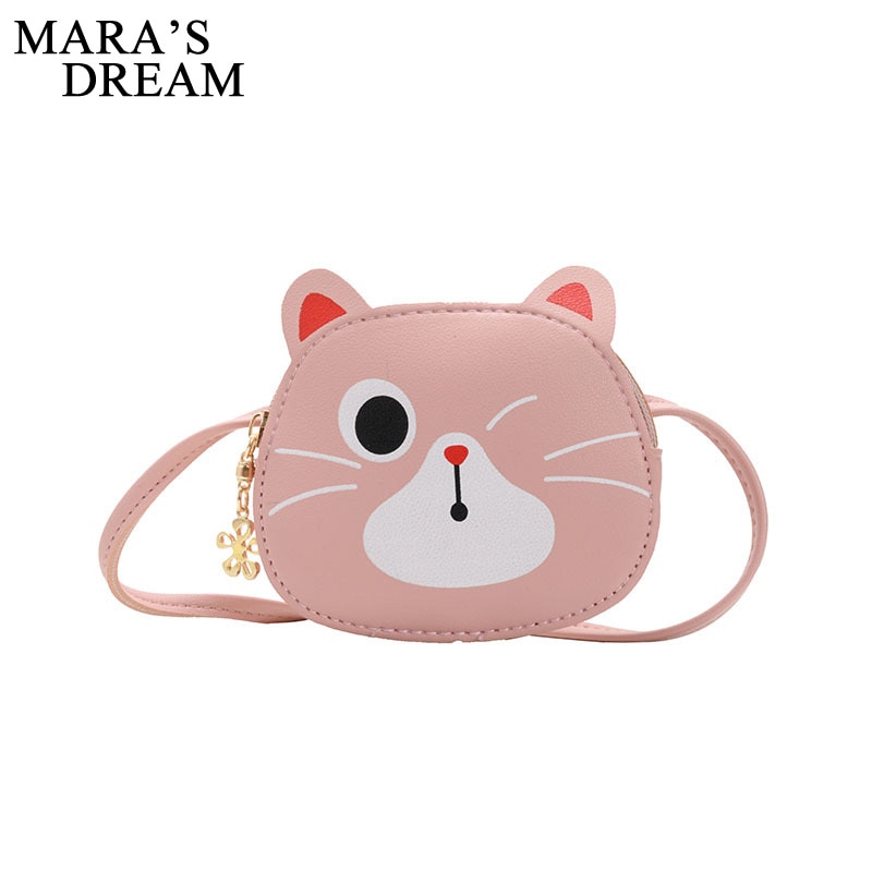 Mara's Dream Solid Color Cute Expression Kitty Messenger Bag PU Baby Shoulder Bag Kindergarten Coin Purse