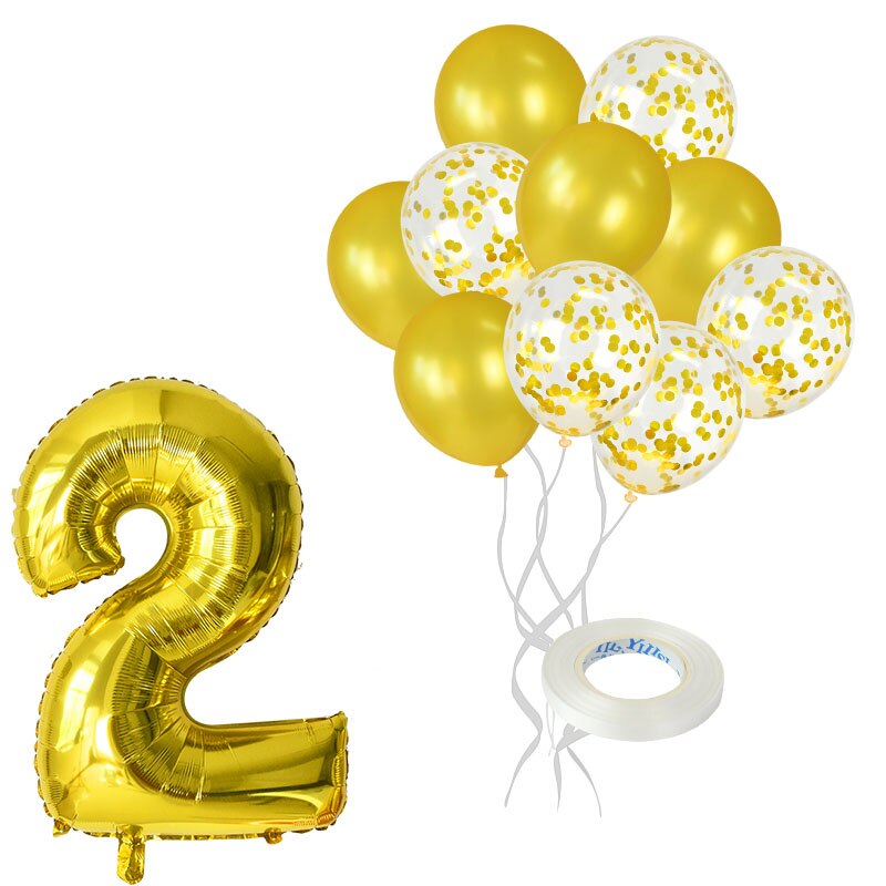 12Pcs/lot Rose Gold Number Foil Balloons Happy Birthday Balloons Baby Shower Kids 1st Birthday Party Decorations Number Balloons: gold-2