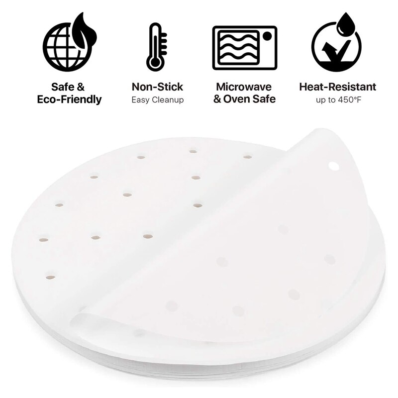 Air Friteuse Geperforeerde Perkament Vellen Papier Liners, 9 Inch (200 Vel) Voor Airfryer, bamboe Stoomboot Mand, Magnetron