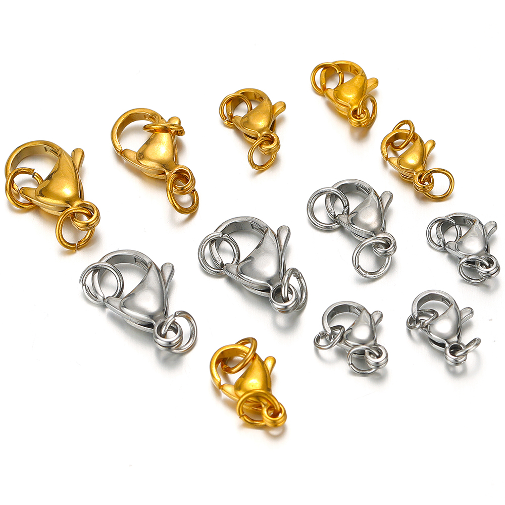25 uds cierre de langosta de acero inoxidable con anillos de salto para cadena DIY collar pulsera joyería hacer hallazgos suministros conector