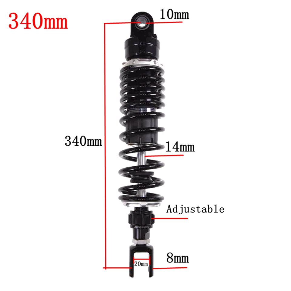 Amortiguador de aire trasero ajustable para motocicleta, suspensión trasera para Honda, Yamaha, Kawasaki, Suzuki, color negro, 270mm-360mm, 1 unidad: 340mm Black Fork