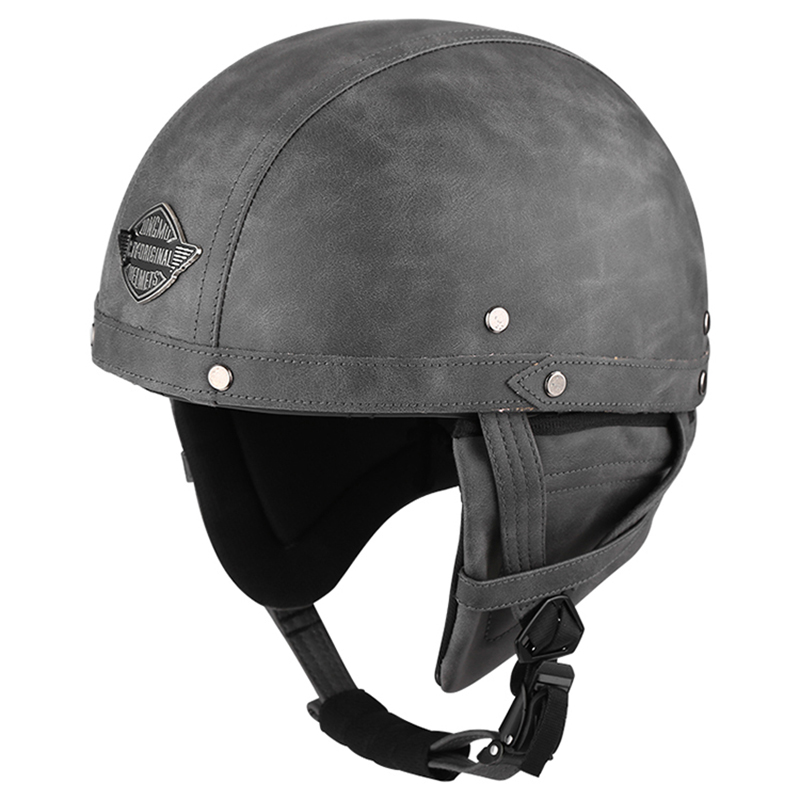 PU Leather Retro Helmet Motorcycle Motorbike Rider Half Helmet Open Face Half Moto Helmets: Color 5 / L