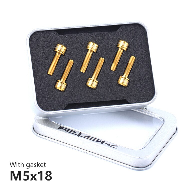 RISK-Tornillos para eje para ciclismo, accesorios de titanio/M5x20mm con arandela, para eje de dirección de bicicleta de montaña, ultraligeros, 6 uds.: M5x18 Golden Washer