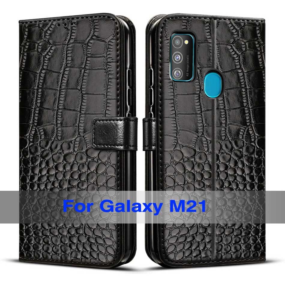 Funda para Samsung Galaxy M21 de 6,4 pulgadas con tapa de silicona para teléfono Samsung M21 m 21 Funda + ranuras para tarjetas: Black