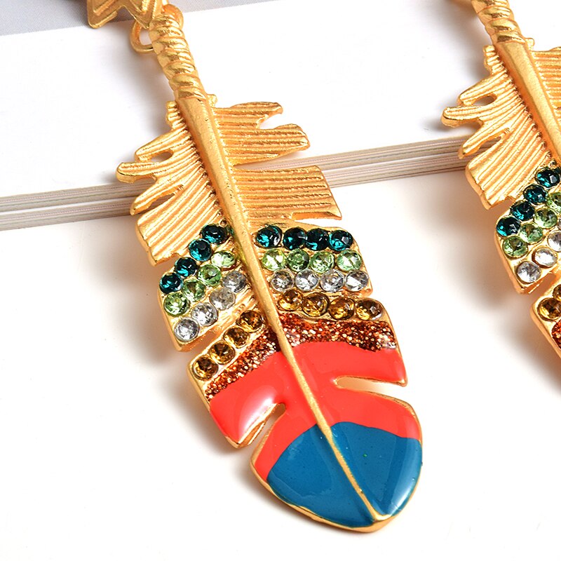 Neue Aussage Lange Ohrringe Hohe Bunte Kristall Metall Geölt Ohrringe Schmuck Zubehör