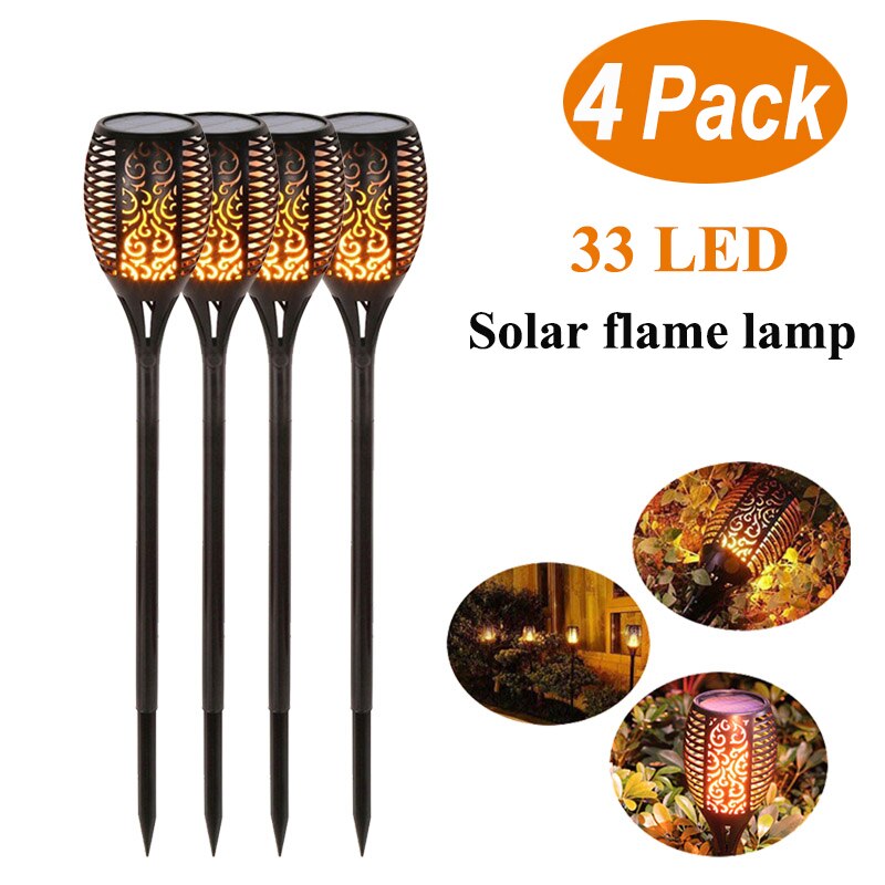 Solflamme fakkel led lys flimrende vandtæt havelampe dekoration landskab græsplæne lampe sti belysning udendørs spotlight: 4 stk 33 led