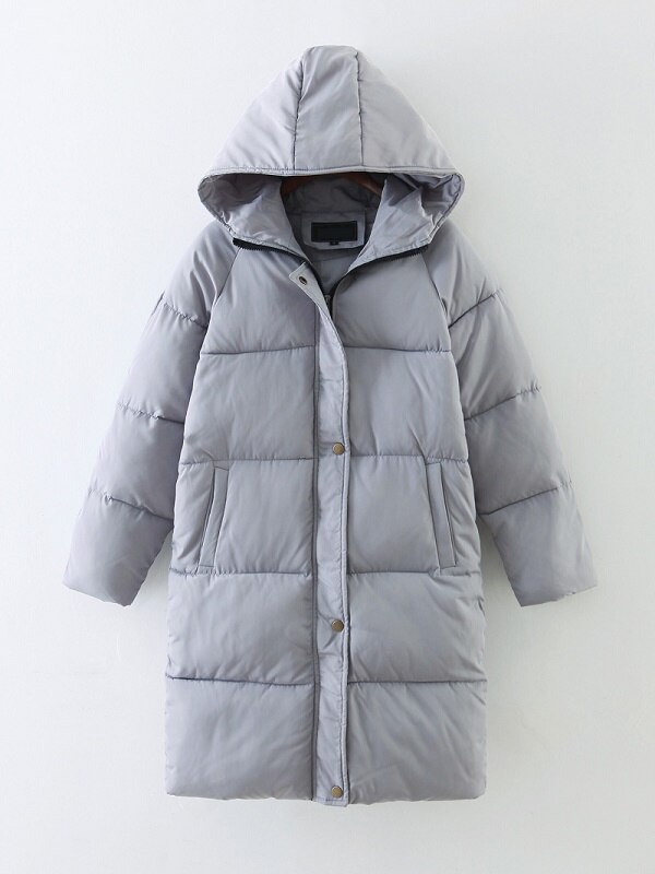 Lange jas dames winterjas capuchon lange jas katoenen gewatteerde jas warme parka dames parka's bovenkleding dames: 01 grijs / S
