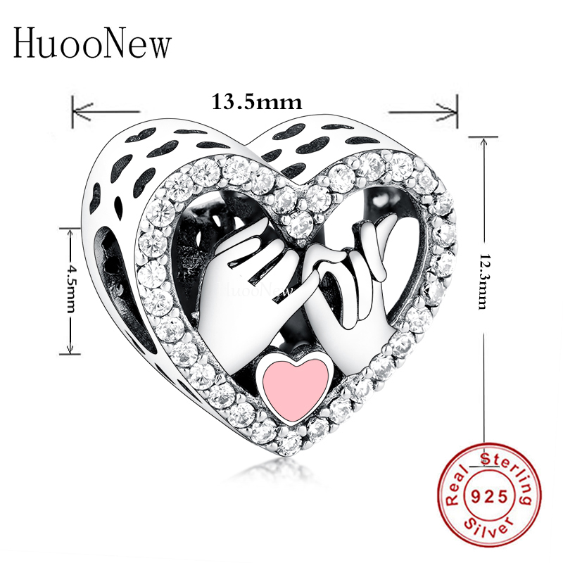 Pulsera con abalorio de plata de ley 925 para mujer, brazalete con de "Te quiero, promesa manos, gesto, corazón rosa, Berloque 2022