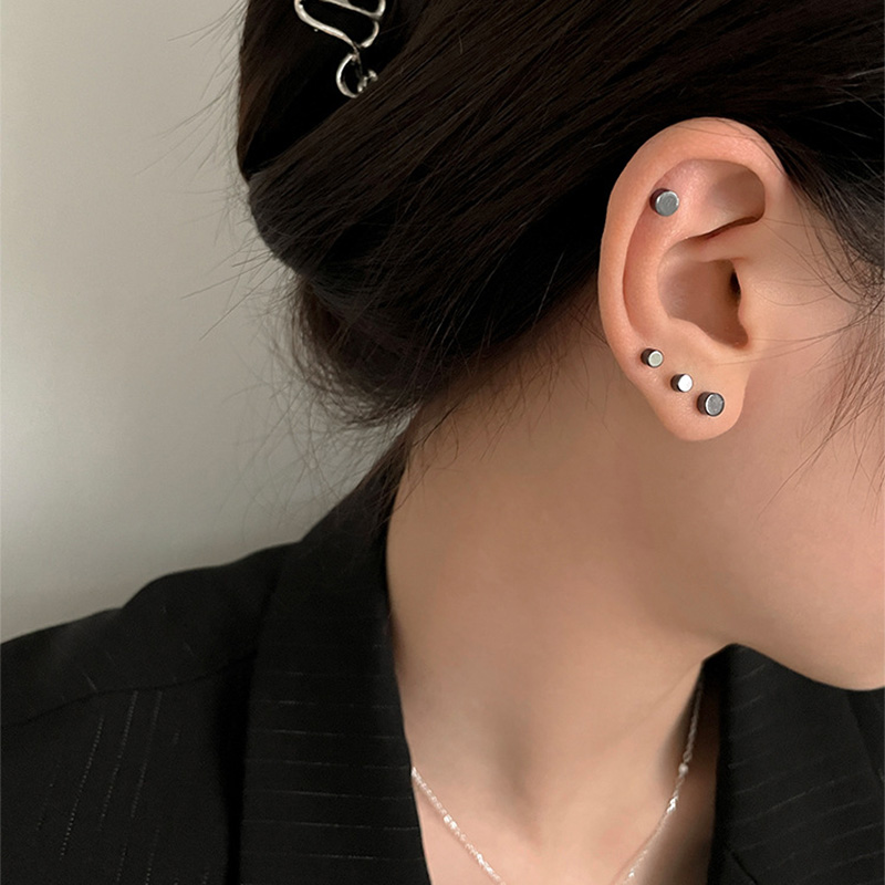 Pendientes con pasador de pastel redondo de doble cara para mujer/hombre, joyería para Piercing de cartílago de oreja de acero inoxidable, 2 uds.