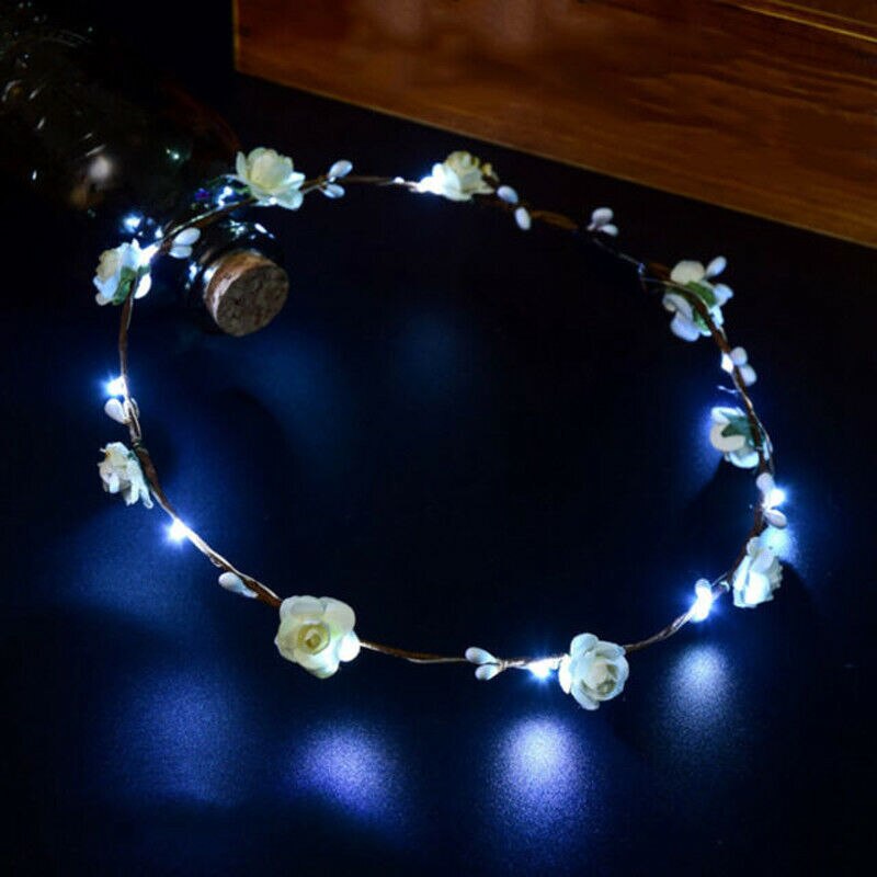 Led kukka seppele hiuspanta hiuspanta boho light up häät joulujuhlat led seppele valo kukka sanka valokuva rekvisiitta: Valkoinen