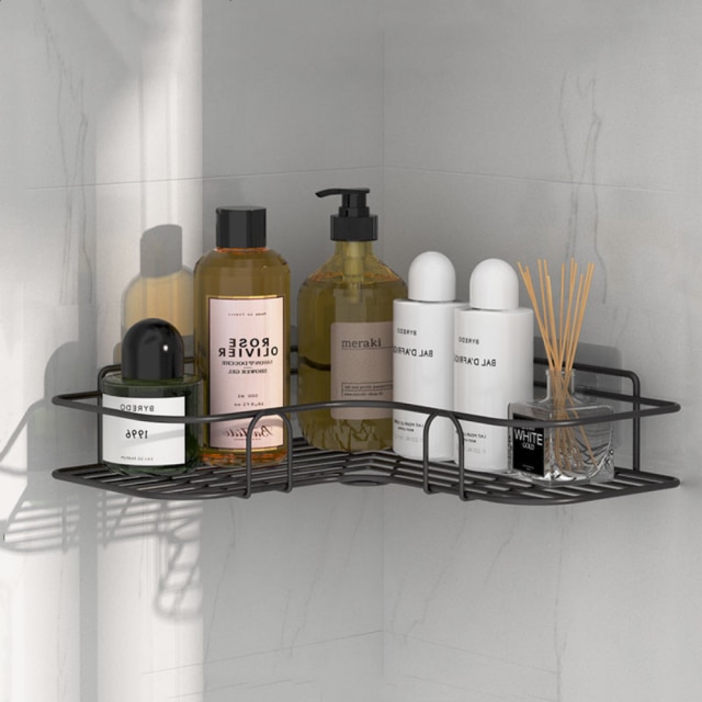 Kylpyhuone hylly suihkun säilytysteline toliet teline shampoo säilytysteline teline kylpyhuonetarvikkeet keittiön järjestäjäteline: Musta 1pc